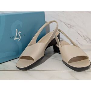 LifeStride Women's Cream Solid Leather Comfort Slingback Sandals Size 8.5